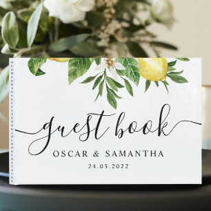 Modern Watercolor Yellow Lemons & Leaf Guest Book