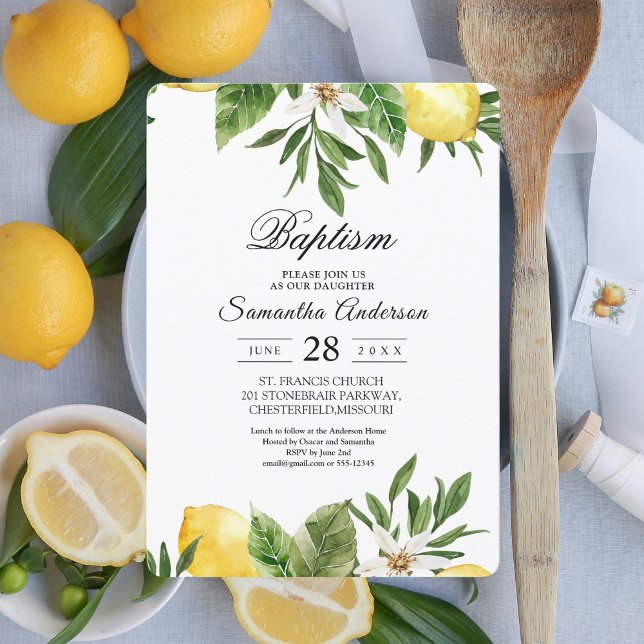Modern Watercolor Yellow Lemons & Leaf  Invitation (Creator Uploaded)