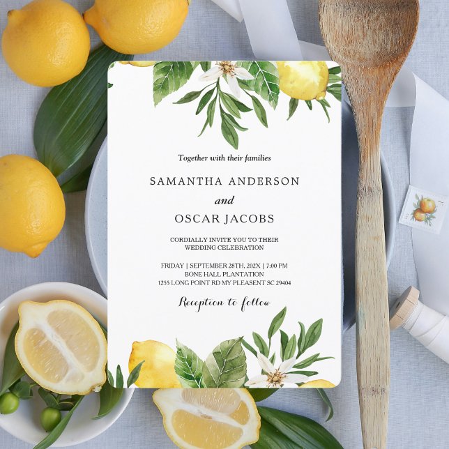 Modern Watercolor Yellow Lemons & Leaf  Invitation (Creator Uploaded)