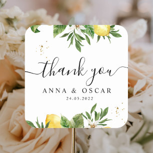 Modern Watercolor Yellow Lemons & Leaf  Square Sticker