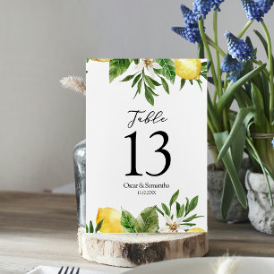 Modern Watercolor Yellow Lemons & Leaf  Table Number