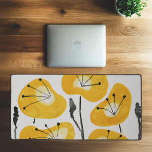 Modern Watercolor Yellow Poppies Stylish Trendy Desk Mat