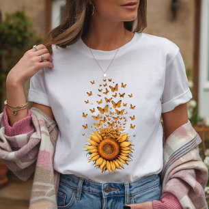 Modern Watercolor Yellow Sunflower Butterfly T-Shirt