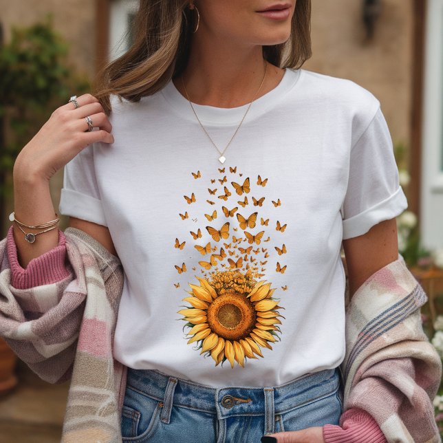 Modern  Watercolor Yellow Sunflower Butterfly      T-Shirt (Creator Uploaded)