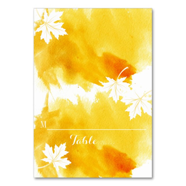 Modern watercolor yellow wedding place card (Front)