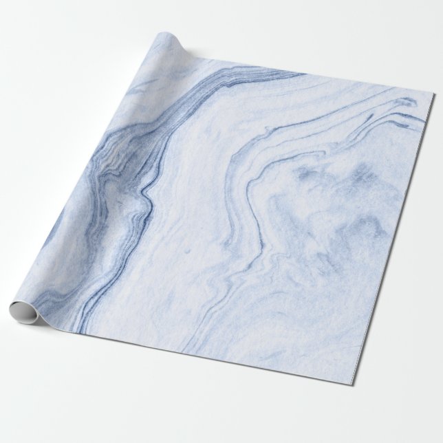 Modern Watercolors Blue-Grey Marble Swirls Wrapping Paper (Unrolled)