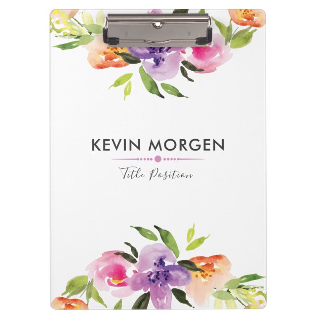 Modern Watercolors Flowers Wreath Clipboard (Front)