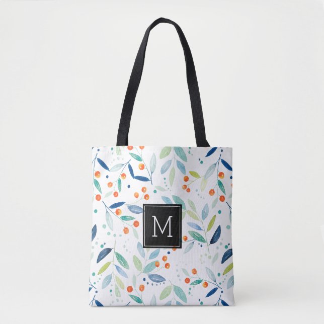 Modern Watercolors Illustration Botanical Pattern Tote Bag (Front)
