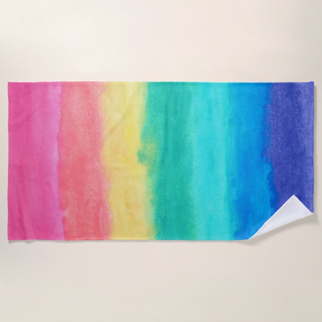 Modern watercolors rainbow stripes beach towel (Front)