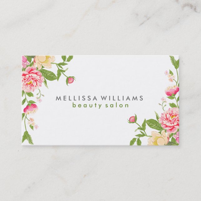 Modern Watercolors Spring Flowers Illustration Business Card (Front)