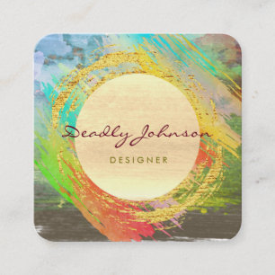 Modern Watercolour Abstract Elegant Yellow Moon Sq Square Business Card