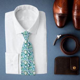 Modern Watercolour Circle Pattern Blue & Teal Tie