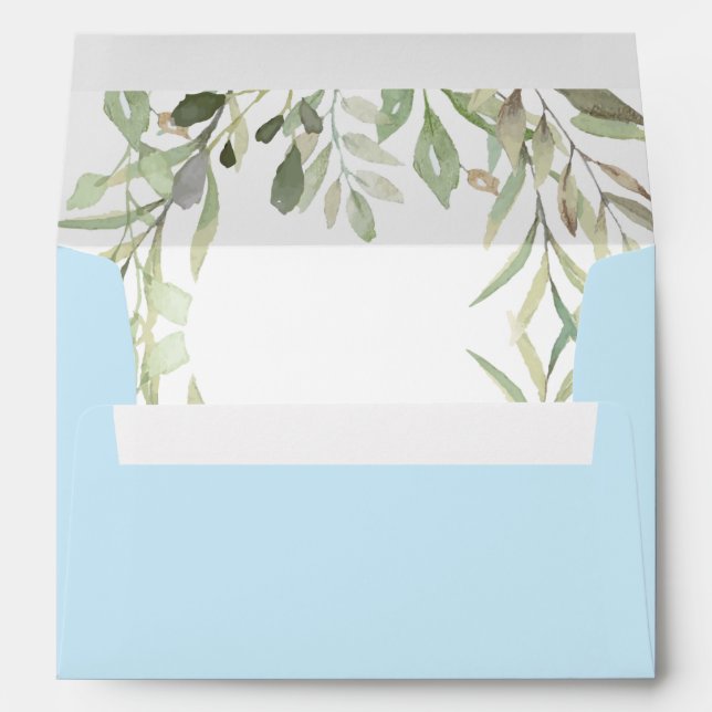Modern Watercolour Greenery Leaves Blue Envelope (Back (Bottom))