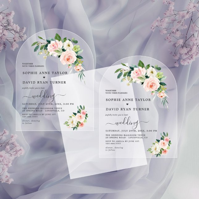 Modern Watercolour Pink White Flowers Arch Wedding Acrylic Invitations (Creator Uploaded)