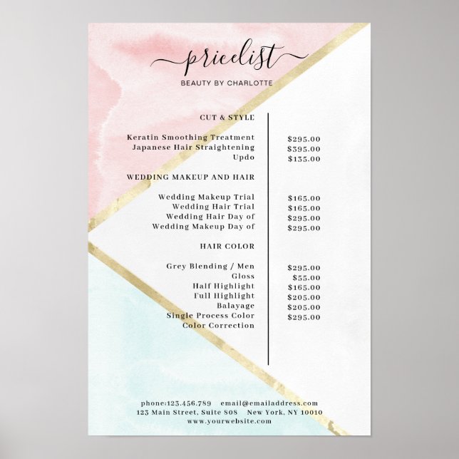 Modern Watercolour Price List Poster (Front)