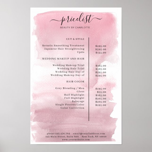 Modern Watercolour Price List Poster (Front)