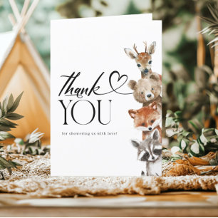 Modern Watercolour Woodland Animals Thank You Card