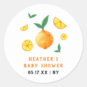 Modern Watercor Citrus Orange Baby Shower Classic Round Sticker