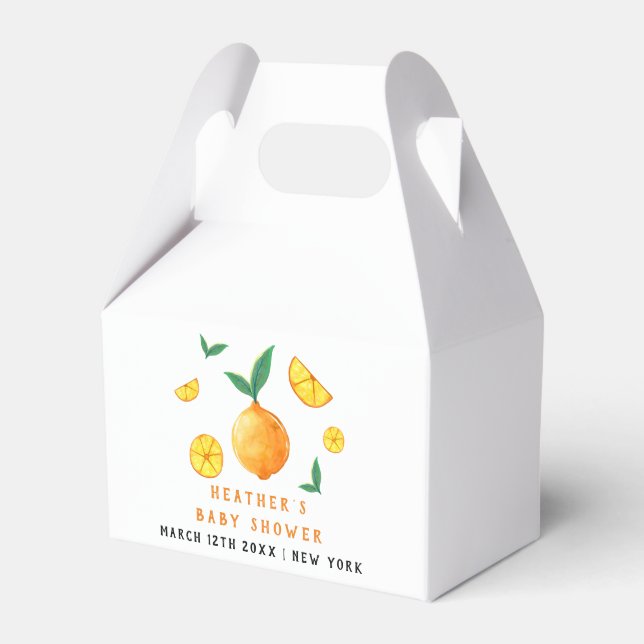 Modern Watercor Citrus Orange Baby Shower Favour Box (Front Side)