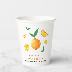 Modern Watercor Citrus Orange Baby Shower Paper Cups