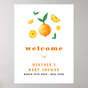 Modern Watercor Citrus Orange Baby Shower Welcome Poster