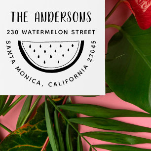 Modern Watermelon Family Name Round Return Address Self-inking Stamp