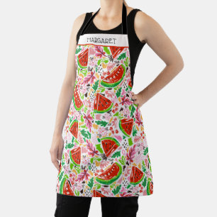 Modern Watermelon Floral Personalized Apron