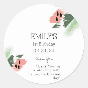 Modern Watermelon Painterly Brush Strokes Birthday Classic Round Sticker