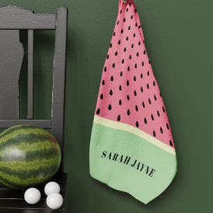 Modern Watermelon Seeds Pattern Pink and Green Golf Towel