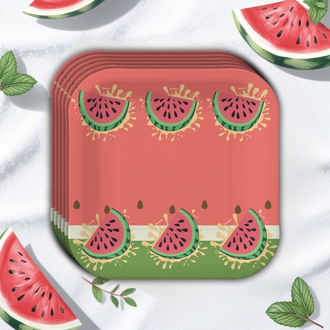 Modern Watermelon Splash Baby Shower Paper Plate (Creator Uploaded)