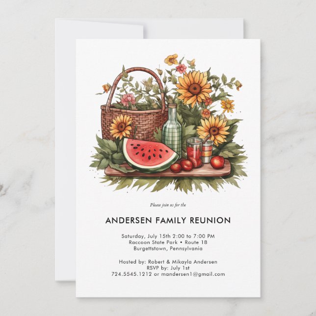 Modern Watermelon Summer Picnic Family Reunion  Invitation (Front)