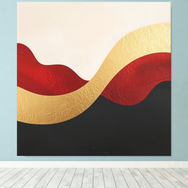 Modern Wave Gold Red Black  Canvas Print (Insitu(Wood Floor))