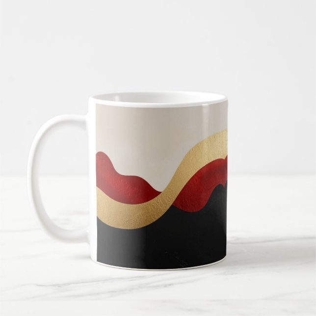 Modern Wave Gold Red Black  Coffee Mug (Left)