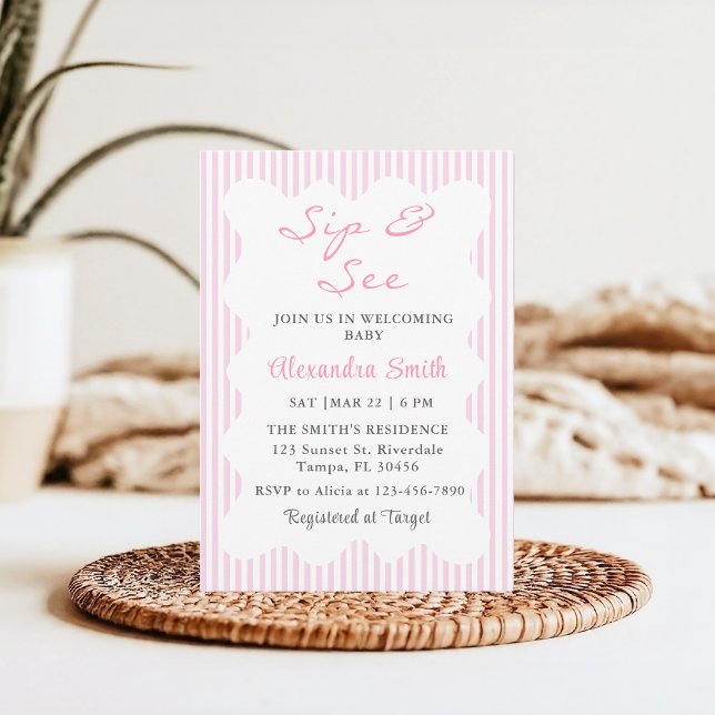 Modern Wave Sip & See Baby Girl Shower Invitation (Creator Uploaded)
