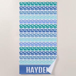 Modern Waves Pattern in Blues Personalised Beach Towel