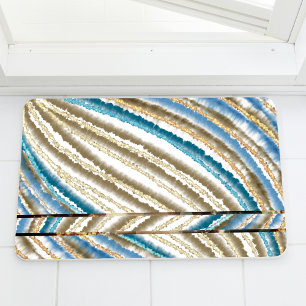 Modern Wavy Beach Stripes Bath Mat