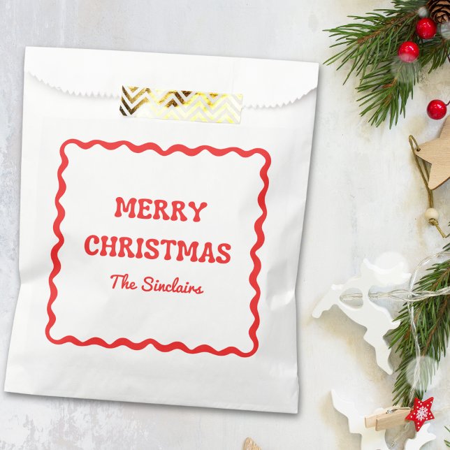 Modern Wavy Border Trendy Red Christmas Party Favour Bags (Creator Uploaded)
