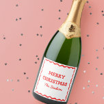 Modern Wavy Border Trendy Red Christmas Party Sparkling Wine Label<br><div class="desc">Celebrate the holiday season with this chic "Merry Christmas" champagne label, crafted for a refined, personalised touch at your holiday gatherings. Featuring a festive green wavy border and customisable family name text, this label brings a blend of classic charm and contemporary style to your holiday toasts. Perfect for Christmas dinners,...</div>