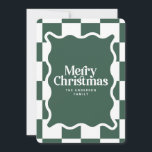 Modern wavy edge check minimal photo Christmas Holiday Card<br><div class="desc">Modern minimal graphic check pattern green wavy edge photo Christmas holiday card. Bold on trend design. Part of a holiday collection.</div>