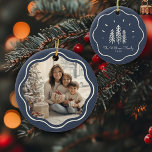 Modern Wavy Frame Family Photo Muted Blue<br><div class="desc">Add charm to your tree with our Modern Wavy Frame Family Photo ornament! Cute muted blue Christmas tree design & custom text!</div>