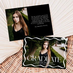 Modern Wavy Frame Graduate 2 Photo Graduation Announcement