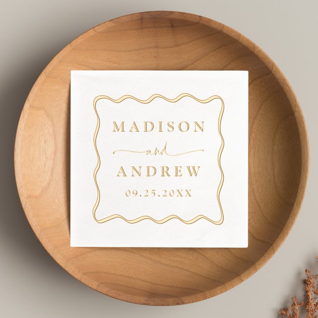 Modern Wavy Frame Personalised Wedding Foil Napkins (Creator Uploaded)