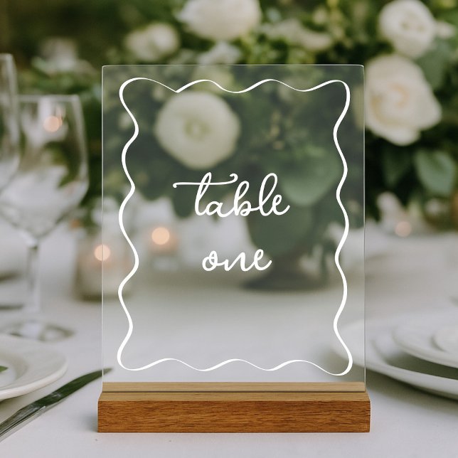 Modern Wavy Frame Wedding Table Number Acrylic Sign (Creator Uploaded)