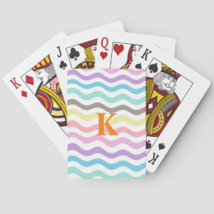 Modern Wavy Lines   Pastel Waves Monogram Playing Cards
