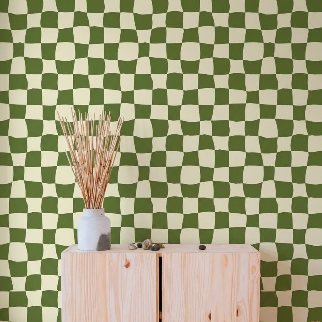 Modern Wavy Olive Green Chequerboard Wallpaper Rol (Creator Uploaded)