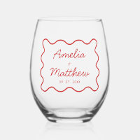 Modern Wavy Red Retro Squiggle Wedding