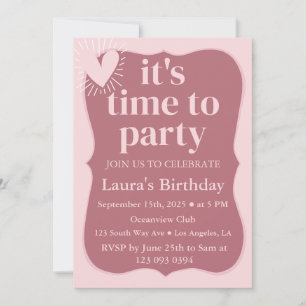 Modern Wavy Rose Gold & Blush Pink Birthday Invitation