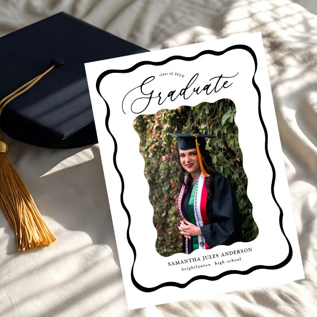 Modern Wavy Script Photo Graduation Party  Invitation (Creator Uploaded)