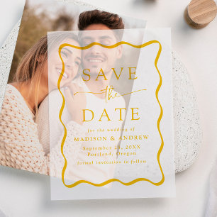 Modern Wavy Yellow Frame Wedding Save the Date Vellum Invitations