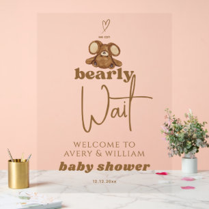 Modern We Can Bearly Wait Baby Shower Acrylic Sign